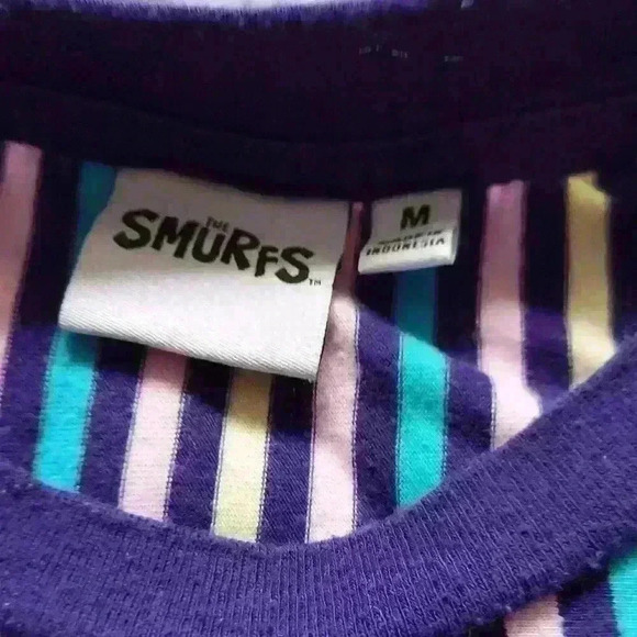 Multi colored striped men's size M . Smurf tee shirt - Picture 3 of 4